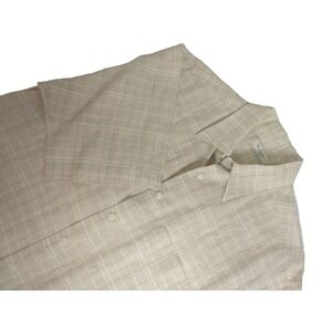 Turnbury Shirt Mens M Beige Linen‎ Plaid Button Up Short Sleeve Summer Outdoor